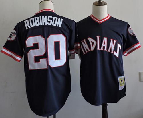 Mitchell And Ness Indians #20 Eddie Robinson Navy Blue Throwback Stitched MLB Jersey
